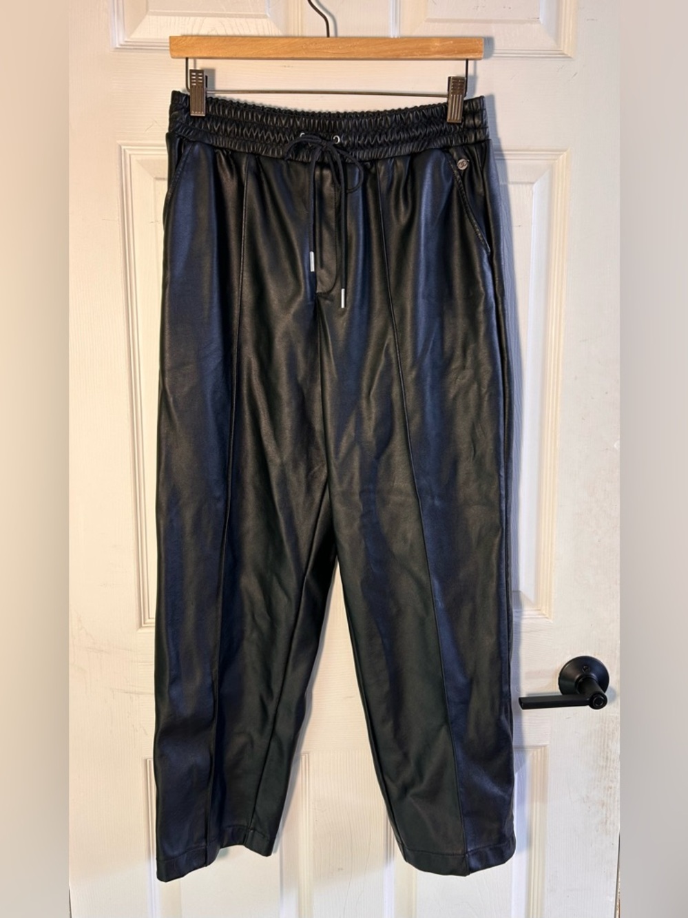 Black Faux Leather Jogger Pants
